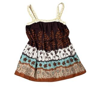 Golden State Top Womens Size Medium Sleeveless Floral Boho Tie Belt